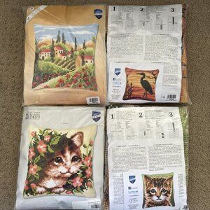 NEW Lot Of 4 Vervaco Kitten Bird Needlepoint Tapestry Cushion Kit Belgium PILLOW